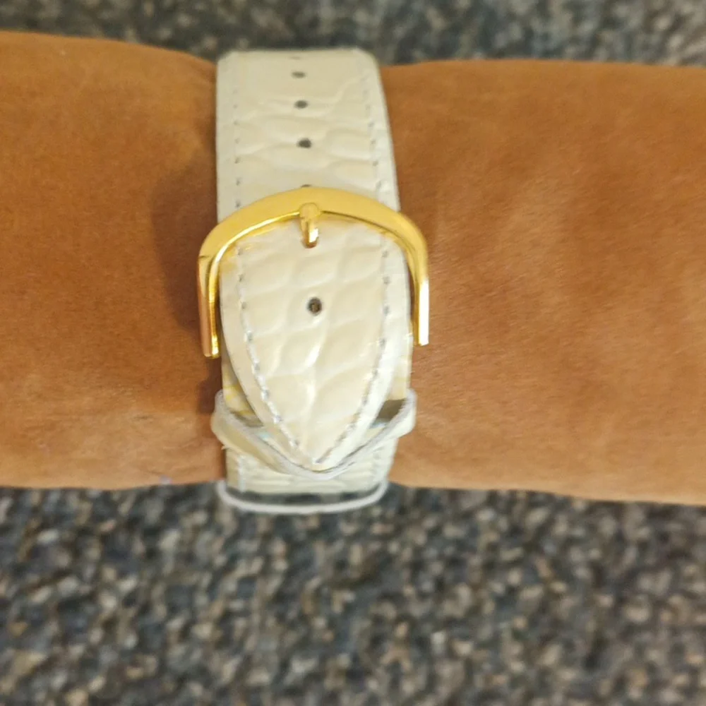 Joan Rivers off white leather and rhinestone women's watch